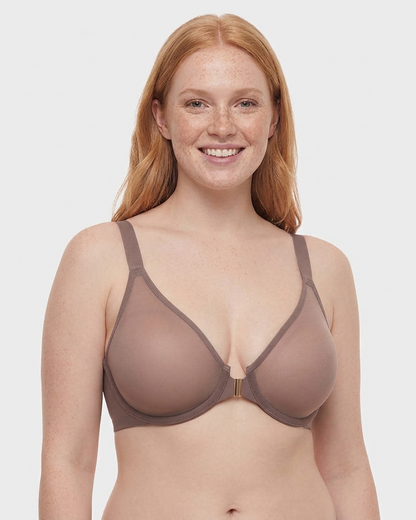 Front Closure Mesh Support Bra in Brown Purple - Everyday Comfort | Lumisensy