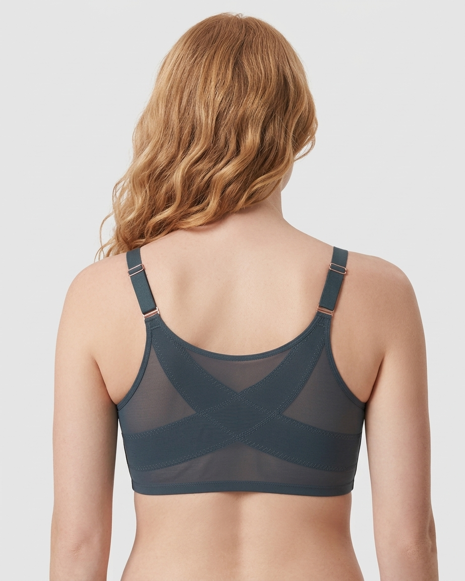 Front Closure Mesh Support Bra in Black - Everyday Comfort | Lumisensy