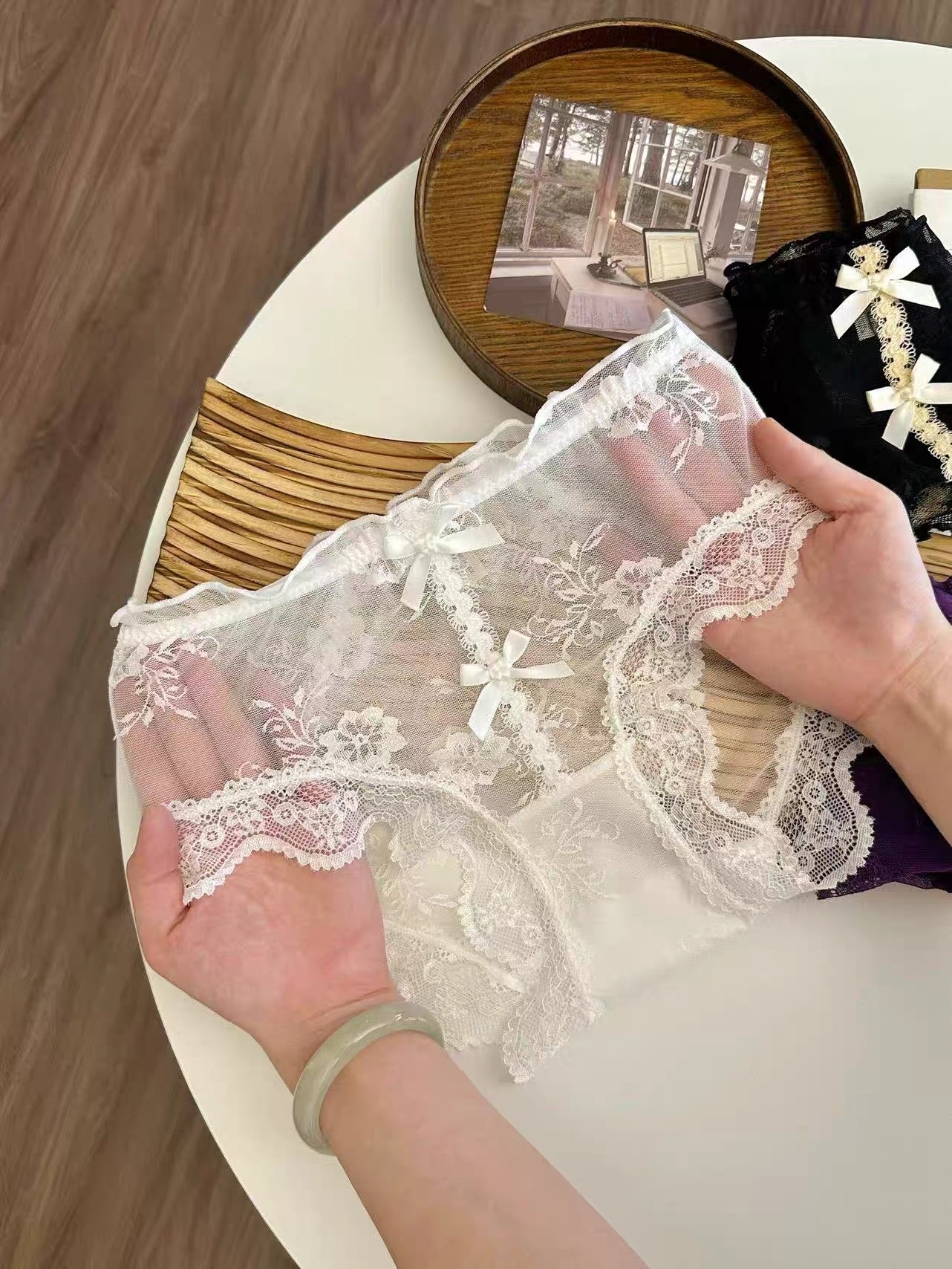 Lumisensy® Sheer Floral Lace Bow Panties with Cotton Gusset