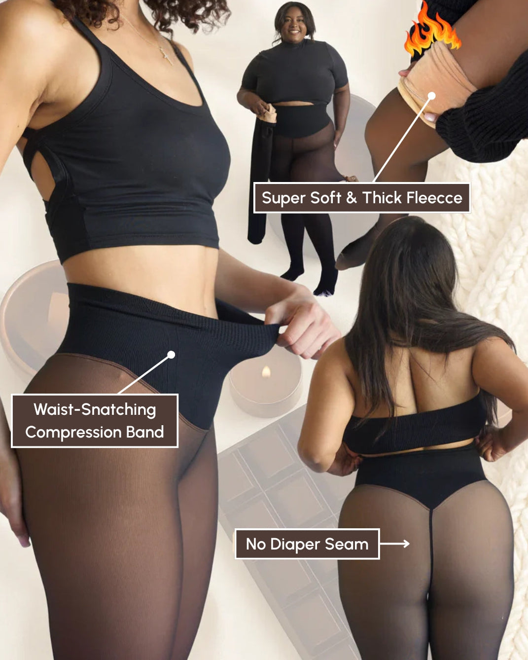 Snatched One-Seam Sheer Fleece Leggings in Caramel Bronze - Everyday Comfort | Lumisensy