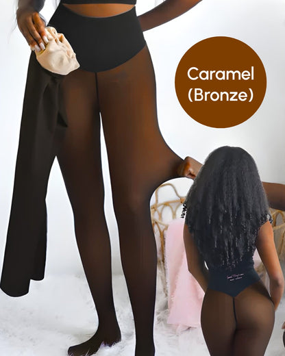 Snatched One-Seam Sheer Fleece Leggings in Caramel Bronze - Everyday Comfort | Lumisensy