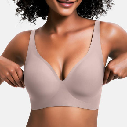 Jelly Wireless Seamless Deep V Push Up Bra in Gray - Cloud-Lift Support | Lumisensy