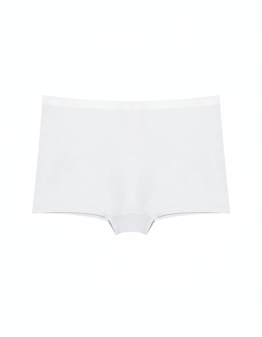 White seamless ice silk boyshort underwear on a plain background