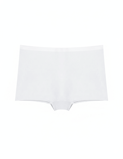 White seamless ice silk boyshort underwear on a plain background
