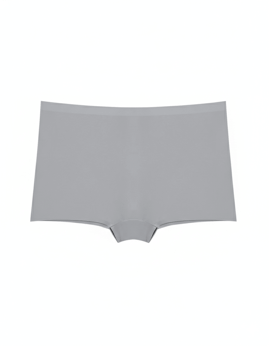 Seamless grey ice silk boyshort panties with smooth finish on white background