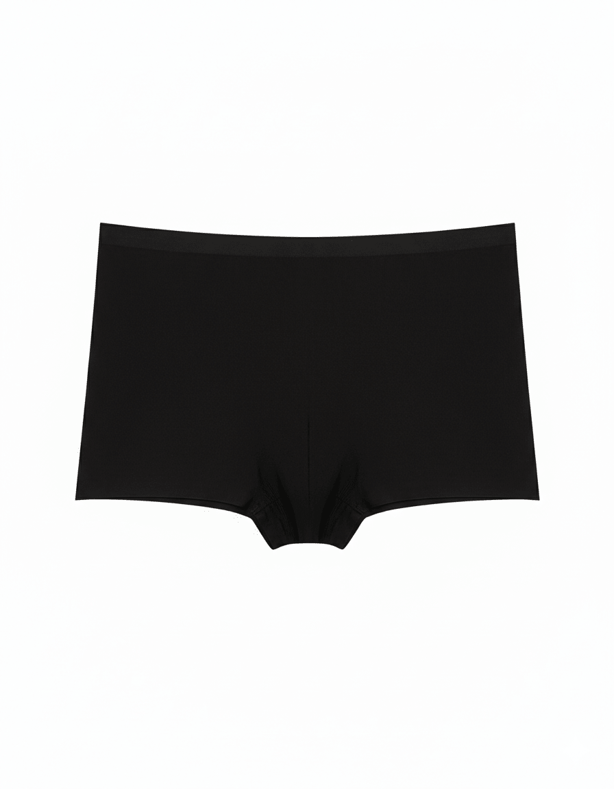 Black seamless ice silk boyshort underwear on white background