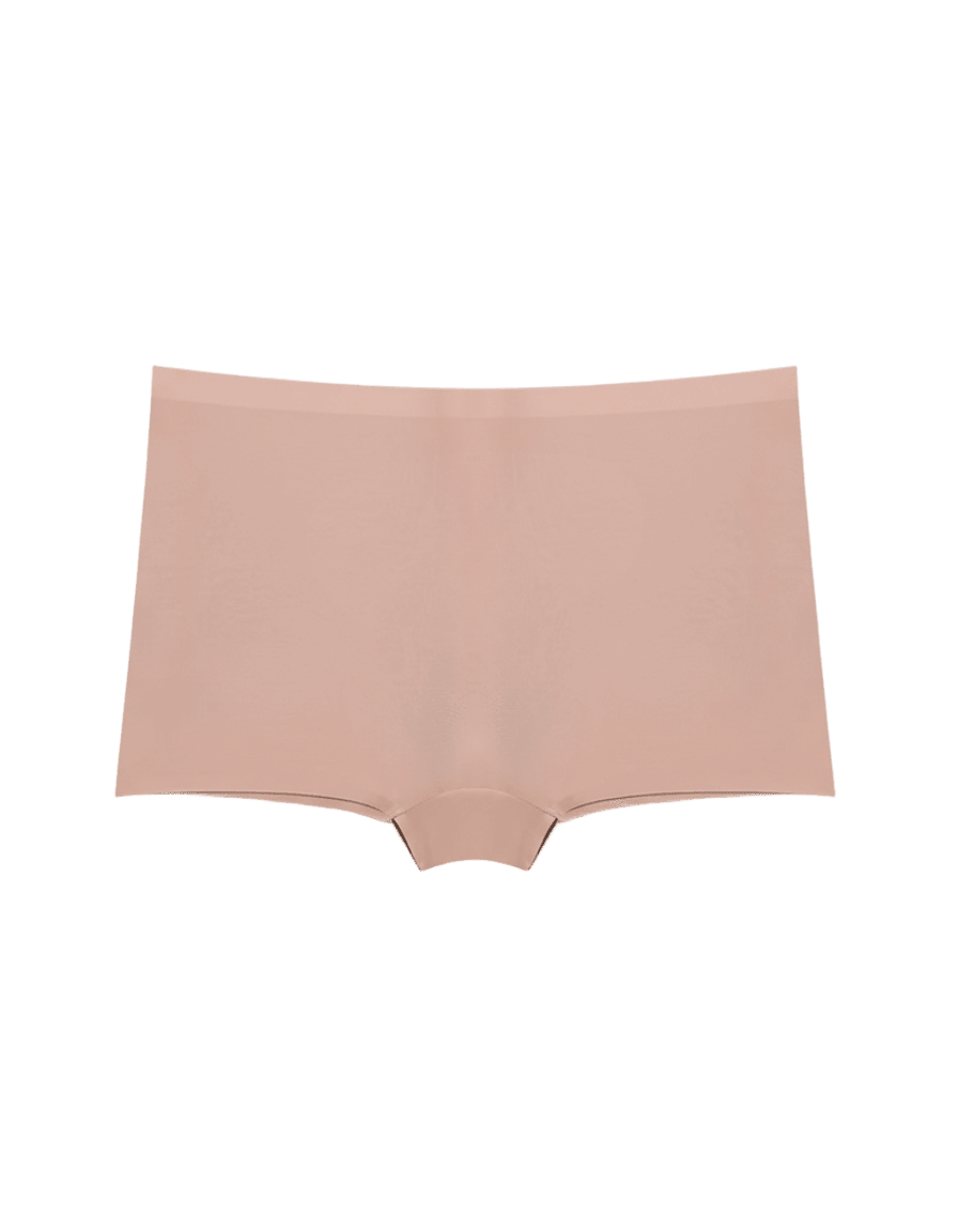 Seamless nude ice silk boyshort underwear with smooth, high-rise design on white background