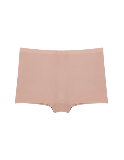 Seamless nude ice silk boyshort underwear with smooth, high-rise design on white background