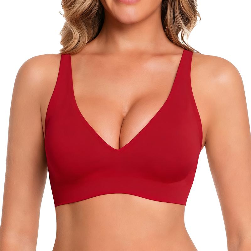 Jelly Wireless Seamless Deep V Push Up Bra in Red - Cloud-Lift Support | Lumisensy