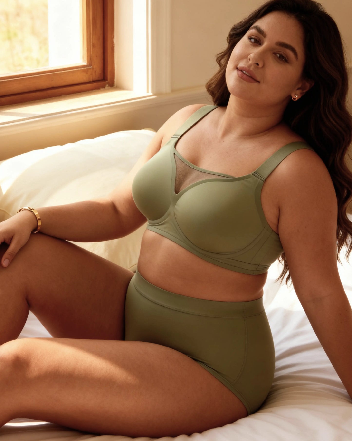 Sutiã Compress Diario - Top Modelador Plus Size in Verde e Bege - Plus Size Support | Lumisensy